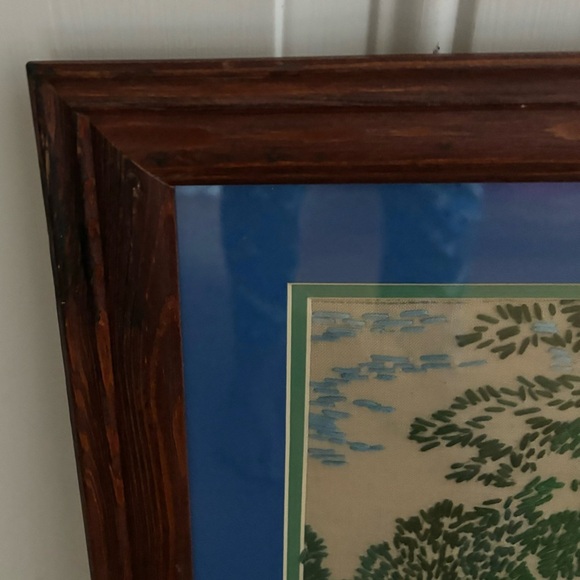 Framed Finished Crewel Embroidery Horse & Foal In a Pasture - Picture 4 of 8